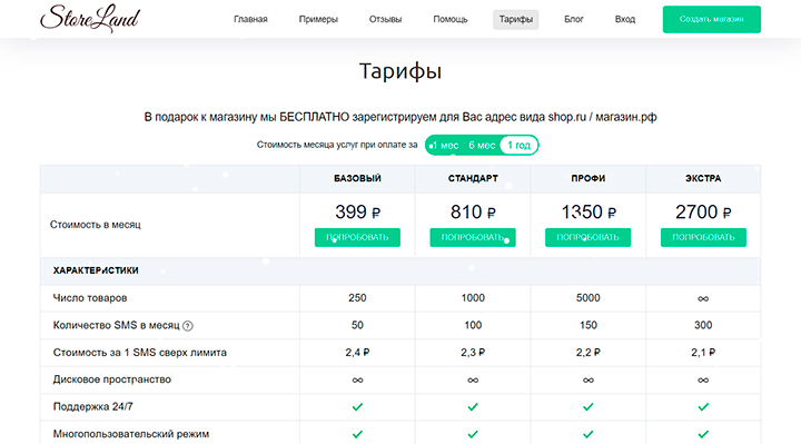 Конструктор сайтов Storeland